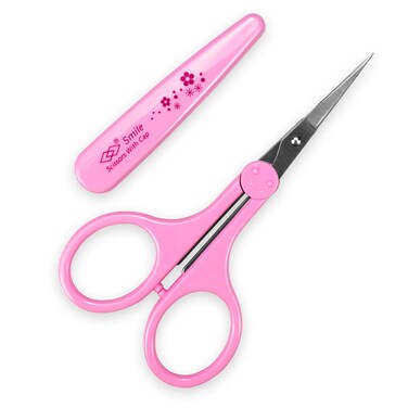 Eyebrow Scissors, Small Scissors for Facial, Nose, Eyebrow, Mustache, and Beard Hair Trimming &amp; Grooming, Straight Edge, Pink Long Cap