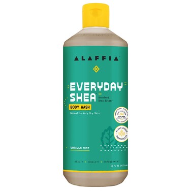Alaffia EveryDay Shea Body Wash - Naturally Helps Moisturize and Cleanse without Stripping Natural Oils with Shea Butter, Neem, and Coconut Oil, Fair Trade, Vanilla Mint 16 Fl Oz
