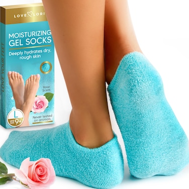 Moisturizing Socks - Premium Gel Silicone Aloe Foot Spa Socks (Sizes 9-10) Infused with Vitamin E &amp; JoJoba Oil - Self Care Gifts for Women