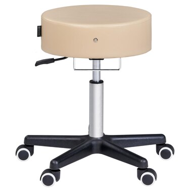Master Massage Glider Ergonomic Round Swivel Adjustable Rolling Hydraulic Stool Barber Dental Chair in Cream for Therapist, Clinic, Tattoo, Spas, Facial, Beauty, Lash, Salons, Home, Studio, Office