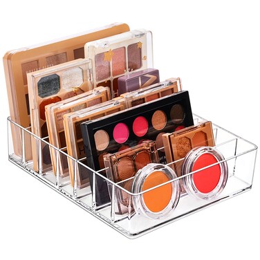 JessLab Eyeshadow Palette Makeup Organizer, Acrylic 7-Section Divided Make up Organizers and storage for Bathroom Vanity Countertop, Transparent, X-Large