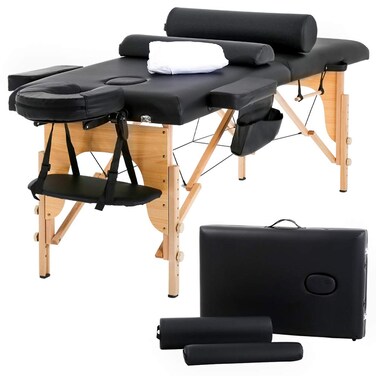 BestMassage Massage Bed Portable Massage Table 24 inche Wide Lash Bed Heigh Adjustable 2 Folding Spa Table with Towel Hanger Oil Pouch Half Bolster Round Bolster Non-Woven Bag
