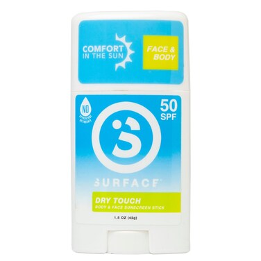 Surface Dry Touch Body Sunscreen Stick - Reef Safe, Ultra-Light &amp; Clean Feeling, Broad Spectrum UVA/UVB Protection, Paraben Free, Hypoallergenic, Water Resistant, Fragrance Free - SPF 50, 1.5oz