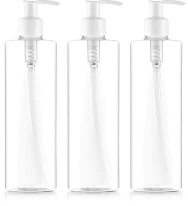 Empty Pump Bottles 16-Ounce Dispenser for Shampoo, Creams, Body Wash, Hand Soap, Self-Tanners, Lotion, BPA-Free (Pack of 3)