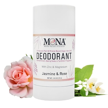 MONA BRANDS All Natural Magnesium Deodorant for Women &amp; Men   Aluminum, Baking Soda, &amp; Synthetic Fragrance Free for Sensitive Skin (Jasmine Rose) 2.65oz