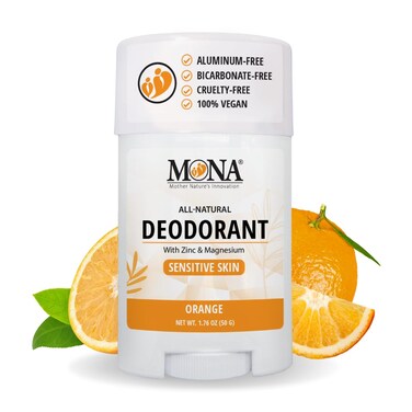 MONA BRANDS All Natural Deodorant For Women &amp; Men   For Sensitive Skin   No Aluminum or Baking Soda   (ORANGE 1.76 Oz)