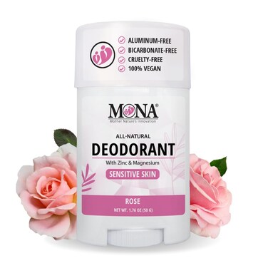 MONA BRANDS All Natural Deodorant For Women &amp; Men   For Sensitive Skin   No Aluminum or Baking Soda   (ROSE 1.76 Oz)