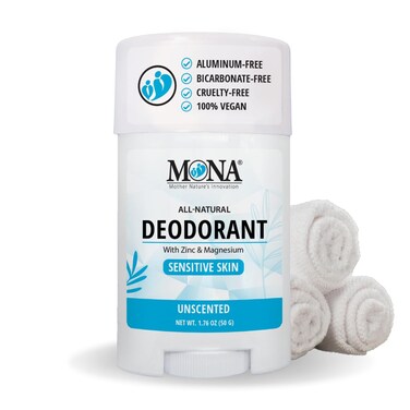 MONA BRANDS All Natural Deodorant For Women &amp; Men   For Sensitive Skin   No Aluminum or Baking Soda   (UNSCENTED 1.76 Oz)
