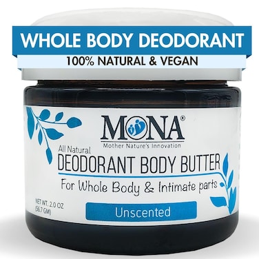 MONA UNSCENTED All Natural Deodorant for Whole Body &amp; Intimate Parts   Hypoallergenic &amp; Safe for Women &amp; Men with Sensitive skin   No Aluminum, Baking Soda or Synthetic Fragrance   Unscented, 2.0 Oz