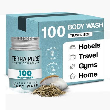Terra Pure White Tea &amp; Coconut Body Wash, Travel Size Hotel Amenities, 1 oz. (Case of 100)