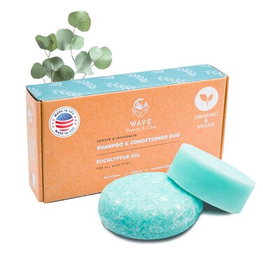 Clever Yoga Invigorating Eucalyptus Oil Shampoo and Conditioner Bar Set - 100% Vegan, Plastic Free, Sustainable, Handmade in USA, Silicone Paraben and SLS Free, Great for Travel - 2.2 Ounces