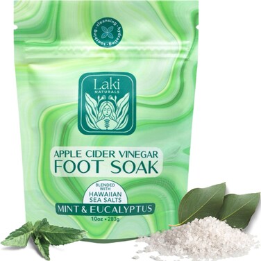 Laki Naturals Apple Cider Vinegar Foot Soak, Foot Detox Soak, Pedicure Soak, Foot Soak Callus Remover, Foot Treatment, Epsom Salt Foot Soak with Hawaiian Sea Salts (10 oz) (Mint &amp; Eucalyptus)