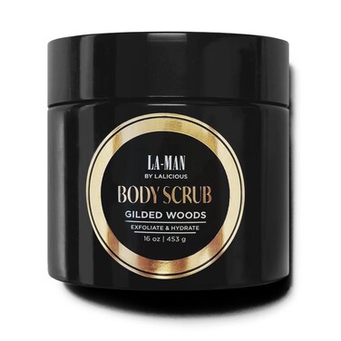 LALICIOUS Gilded Woods La-Man Body Scrub - Exfoliating Sugar Scrub for Men - Body Exfoliator Scrub for Dead Skin &amp; Optimal Hydration - Pure Cane Sugar + Coconut Body Scrub 16oz