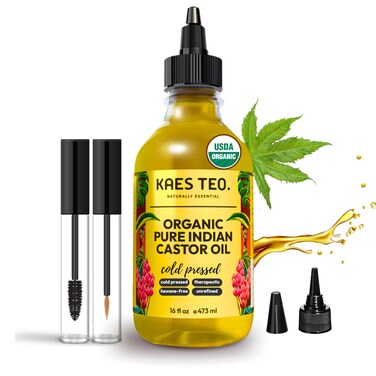 Organic Castor Oil 100% Pure Cold Pressed Hexane Free 16 fl oz Extra Virgin USDA Certified Organic Golden Castor oil for Skin, Boost Hair Growth, Eyelashes, Nails, Eyebrows, Scalp, Thicker Hair &amp; More