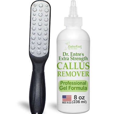 Callus Remover Gel &amp; Double-Sided Foot File: 8 oz Extra Strength Callus Remover for Feet, Foot Callus Remover Care, Pedicure Tools Supplies, Spa Kit, Dead Skin Scrubber
