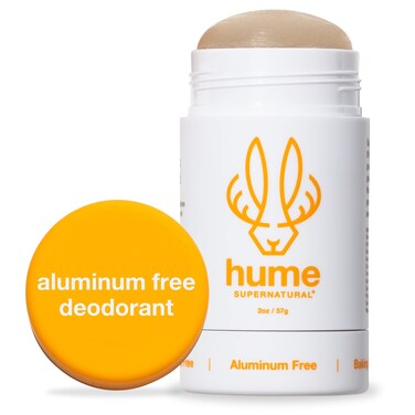 Hume Supernatural Aluminum Free Deodorant for Women &amp; Men - Safe for Sensitive Skin - Probiotic, Plant-Based, Baking Soda Free, Aloe, &amp; Cactus Flower, Anti Sweat, Stain &amp; Odor - Amber Woods, 1-Pack