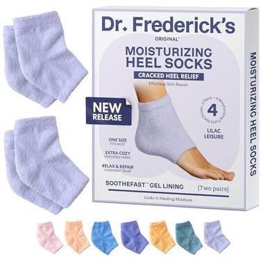 Dr. Frederick's Original Moisturizing Fuzzy Socks - 2 Pairs - Cozy Gel-Lined Sleep Socks for Women &amp; Men - Soothing Dry, Cracked Feet - Crack Heel Repair - Heal Dry Heels - Lilac Leisure