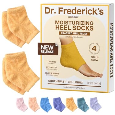 Dr. Frederick's Original Moisturizing Fuzzy Socks - 2 Pairs - Cozy Gel-Lined Sleep Socks for Women &amp; Men - Soothing Dry, Cracked Feet - Crack Heel Repair - Heal Dry Heels - Citrus Glow
