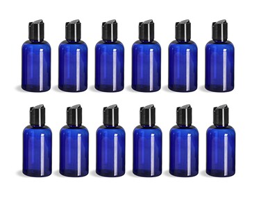 ljdeals 2 oz Cobalt Blue PET Plastic Refillable Bottles with Black Disc Top Caps, Pack of 12, BPA Free, TSA Approved, Made in USA
