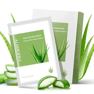 Aloderma Hydrating Sheet Face Masks with 87% Organic Aloe Vera - 5 pack Moisturizing Facial Masks with Hyaluronic Acid &amp; Bergamot Oil for Nourished, Radiant Skin - Aloe Vera Natural Skincare