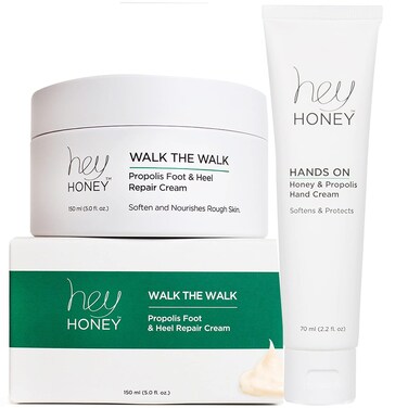 Hey Honey Walk The Walk &amp; Hands On   Hands and Feet Honey &amp; Bee Propolis Treatment Duo   For Soft Hydrated Hands Cracked Elbows Feet and Heels Full Size Items   7.5 Oz