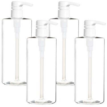 Youngever 4 Pack Pump Bottles for Shampoo 24 Ounce, Empty Shampoo Pump Bottles, Plastic Cylinder with Lockdown-Leak Proof-Pumps