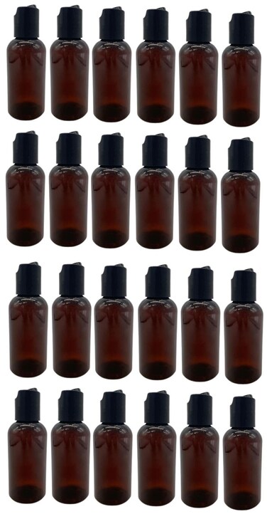 Natural Farms Empty Travel Shampoo Bottles - 2 oz - 24 Pack - Amber Boston Plastic Bottles &ndash; Black Flip Top - for Essential Oils- Perfumes- Soap - Creams - Lotions - Gels