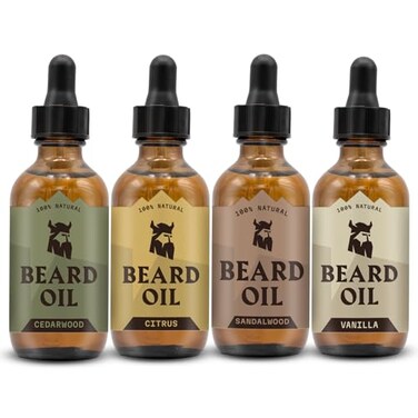 Striking Viking Scented Beard Oil 4-Pack for Men - Softening &amp; Conditioning, Citrus, Vanilla, Sandalwood &amp; Cedarwood - Enriched with Argan &amp; Jojoba (0.66 fl oz) - Beard Kit