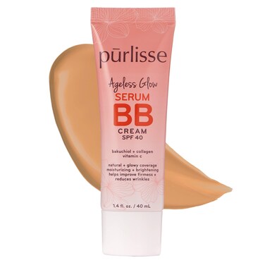 Purlisse Ageless Glow Serum BB Cream SPF 40 - Glow BB Cream with SPF Enriched with Bakuchiol &amp; Vitamin C to Help Improve Firmness &amp; Reduce Wrinkles for Dewy Skin - Medium Golden (1.4 oz)
