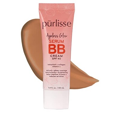 Purlisse Ageless Glow Serum BB Cream SPF 40 - Glow BB Cream with SPF Enriched with Bakuchiol &amp; Vitamin C to Help Improve Firmness &amp; Reduce Wrinkles for Dewy Skin - Tan Deep (1.4 oz)