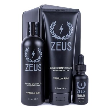 ZEUS Starter Beard Wash &amp; Beard Oil Kit for Men, Soften, Hydrates, &amp; Moisturizes Facial Hair (Vanilla Rum) MADE IN USA