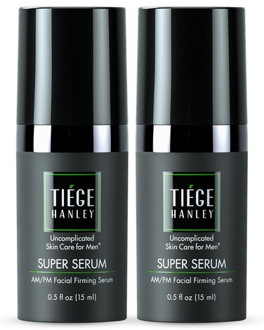 Tiege Hanley Anti-Aging Face Serum, SUPER SERUM (2-Pack) - Skin Tightening Facial Serum for Men - Mens Serum For Face with Sodium Hyaluronate &amp; Retinyl Palmitate for Smoother &amp; Tighter Skin, 0.5 Fl Oz