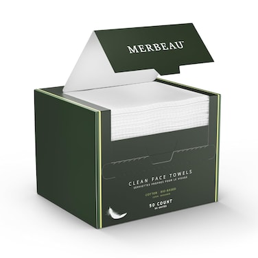 Clean Facial Towels for Sensitive Skin, 100% USDA Biobased Face Towels, 50 Count, Ultra Soft, Makeup Remover Dry Wipes, Cotton