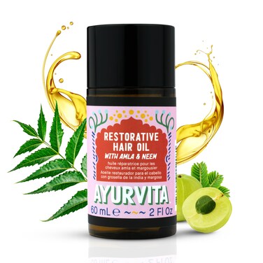 Restorative Hair Oil - Amla for Strengthening &amp; Neem for Preventing Dryness and Dandruff - For Dry, Damaged Hair Growth - For Men &amp; Women - 2 fl oz