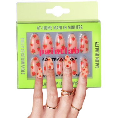 PaintLab Press-On Nails Manicure Kit, So Strawberry - Almond, 30-Piece Set, Long-Lasting Fake Nails with Glue, File, Prep Pad &amp; Cuticle Stick