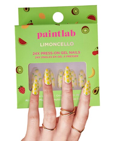 PaintLab Press-On Nails Manicure Kit, Limoncello - Almond, 24-Piece Set, Long-Lasting Fake Nails with Glue, File, Prep Pad &amp; Cuticle Stick
