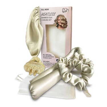 Sleep &lsquo;N Curl - 100% Pure Biodegradable Bamboo Silk - Heatless Hair Curler KIT with Pure Bamboo Silk Cap (Bonnet) All Natural