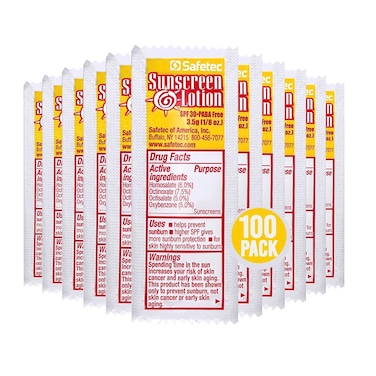 Sunscreen Lotion, SPF30 Protection and PABA Free, Individual Packets of Sunscreens (Pack of 100) &ndash; Travel Size Sun Screen for Outdoors, Bundled with reclosable Homesphere bag (100)