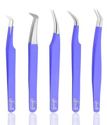 SIVOTE Eyelash Extension Tweezers for Classic &amp; Volume Lashes, 5-Pack, Purple