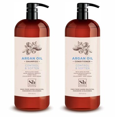 Soapbox Argan Shampoo &amp; Conditioner Set, Volumizing, Vegan, Color Safe, Sulfate &amp; Silicone Free, 1 Liter Each (Pack of 2)