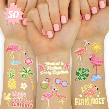 xo, Fetti Flamingo Temporary Tattoos for Kids - 50 Styles   Final Flamingle Bachelorette, Summer Birthday Party Supplies, Pool Party Favors, Palm Tree Pineapple Arts and Crafts