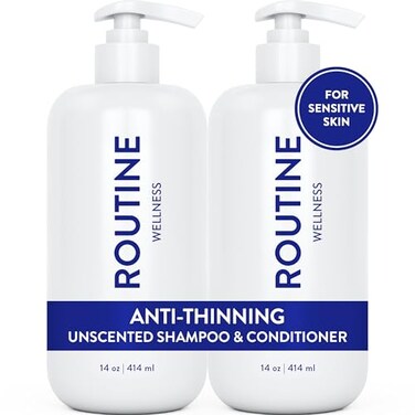 Routine Wellness Anti-Thinning Shampoo and Conditioner Set for Thinning Hair - Biotin DHT Blocker Women &amp; Men - Color Safe Shampoo for Hair Loss &amp; Healthier Growth - Unscented (Pack of 2)