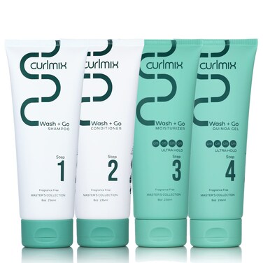 CurlMix Wash &amp; Go System - Curly Hair Shampoo &amp; Conditioner Set with Hydrating Moisturizer &amp; Strong Hold Quinoa Gel -Fragrance-Free - Ultra Hold