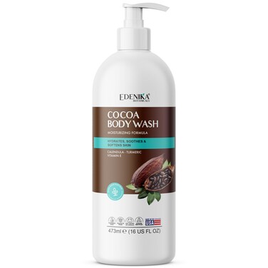 Cocoa Body Wash with Cocoa Butter, Calendula, Turmeric &amp; Vitamin E, 16 fl oz, Moisturizing &amp; Nourishing Formula, Vegan, Sulfate-Free, Paraben-Free, for All Skin Types