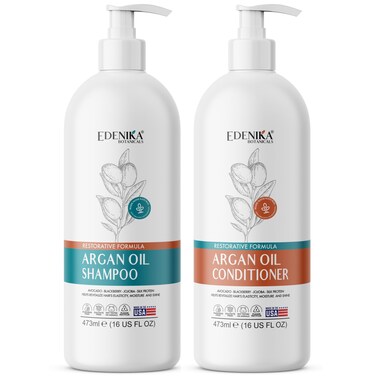 Argan Oil Shampoo &amp; Conditioner Set 16oz - Restorative, Moisturizing, Sulfate-Free - For Dry, Damaged, Color-Treated Hair - Increases Elasticity, Reduces Breakage, Adds Shine