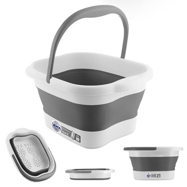 AWA Foot Soaking Tub, Collapsible Foot Bath Soak Tub for Soaking Feet, Pedicure Bowl, Plastic Feet Soaking Tub with Acupressure Massage Points, Foldable Laundry Basket (White Foot Tub)