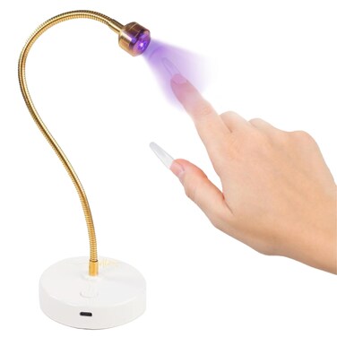 ALLKEM Flash Cure UV Light - Gooseneck Led Nail Lamp for Gel Polish - Professional &amp; Home Use Nail Light &amp; Dryer - Wireless, Cordless &amp; Rechargeable Curing Lamp (3W - Gold)