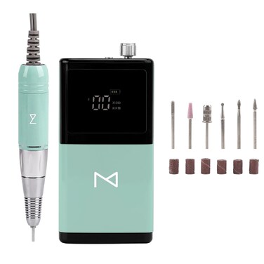 M - E-ZDrill Rechargeable Cordless Nail Drill, 35k RPM, Smart Speed &amp; Battery LCD, Portable Lightweight, Forward/Reverse, Aluminum Metal, Acetone Resistant (Mermaid)