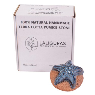 Pumice Stone for Feet - Handcrafted 100% Natural Terracotta Foot Scrubber for Corn, Callus, Dry Dead Skin Removal - Exfoliating Rock for Feet/Hands - Relaxing Foot Care Tool (Blue Starfish)