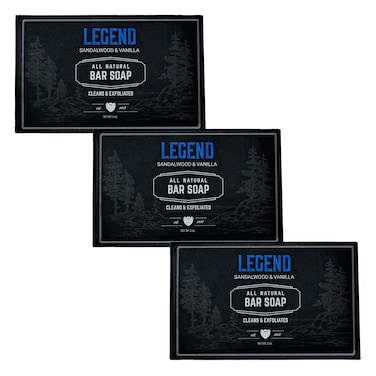 Live Bearded All-Natural Bar Soap for Men, 3-Pack of 5 oz - Made in the USA - Exfoliates and Moisturizes - Charcoal, Pumice, Shea Butter   Legend Scent - Sandalwood, Vanilla
